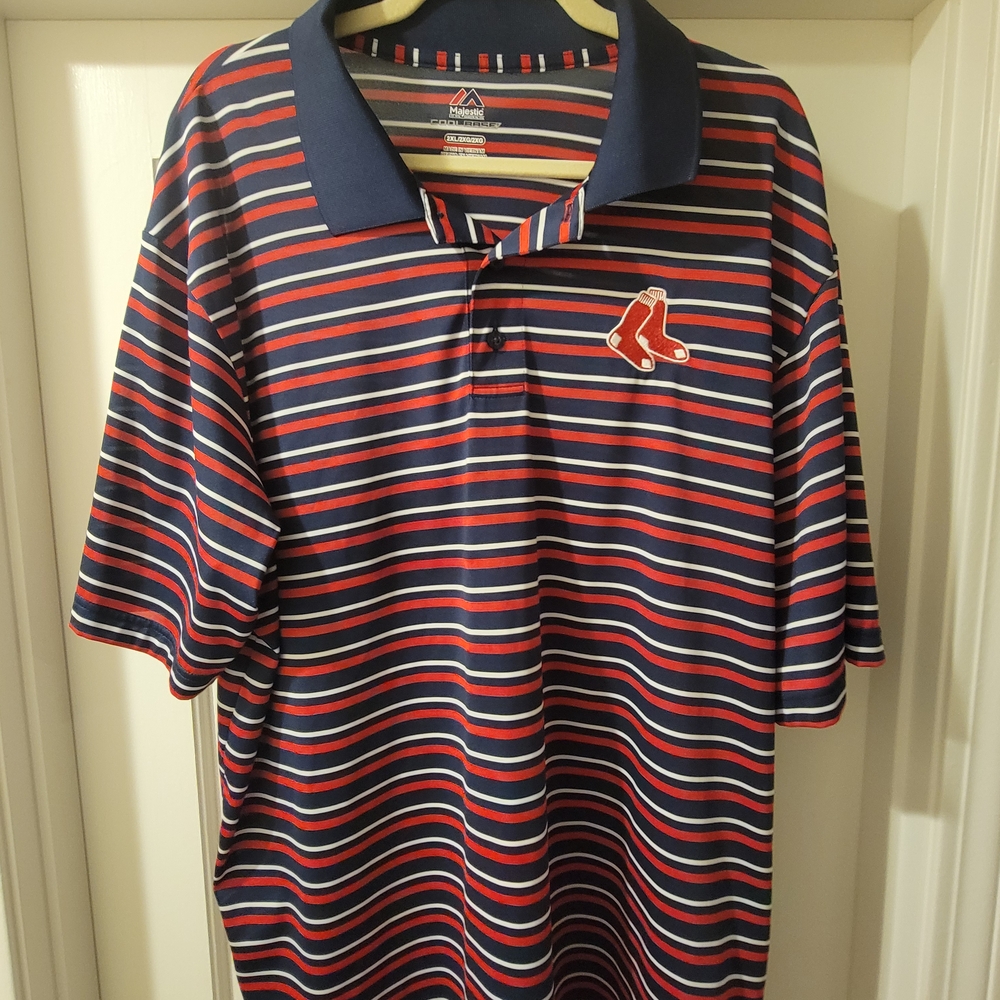Striped Polo Shirt with Red Sox Logo